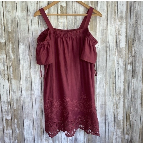Lane Bryant Tops - Lane Bryant Red Open Shoulder Long Lace Bottom Blouse